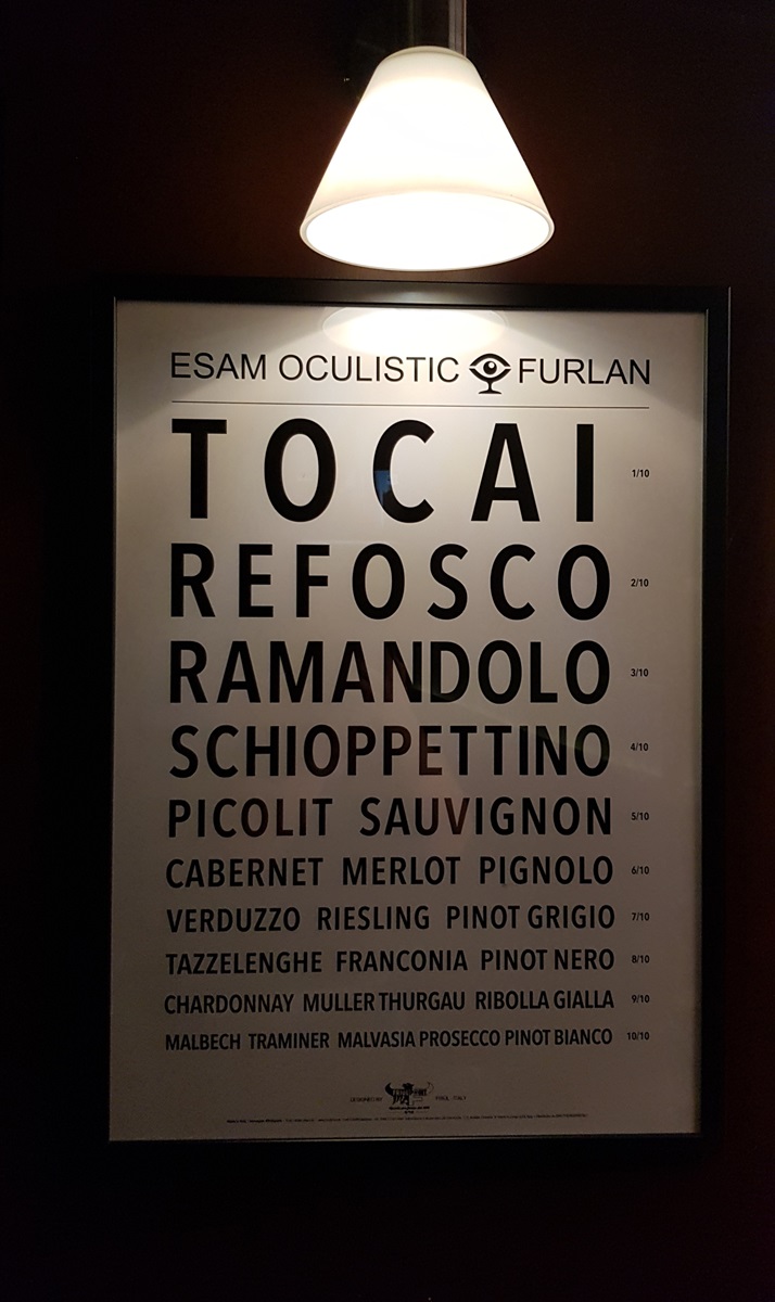 affiche avec noms de grands vins sous lampe